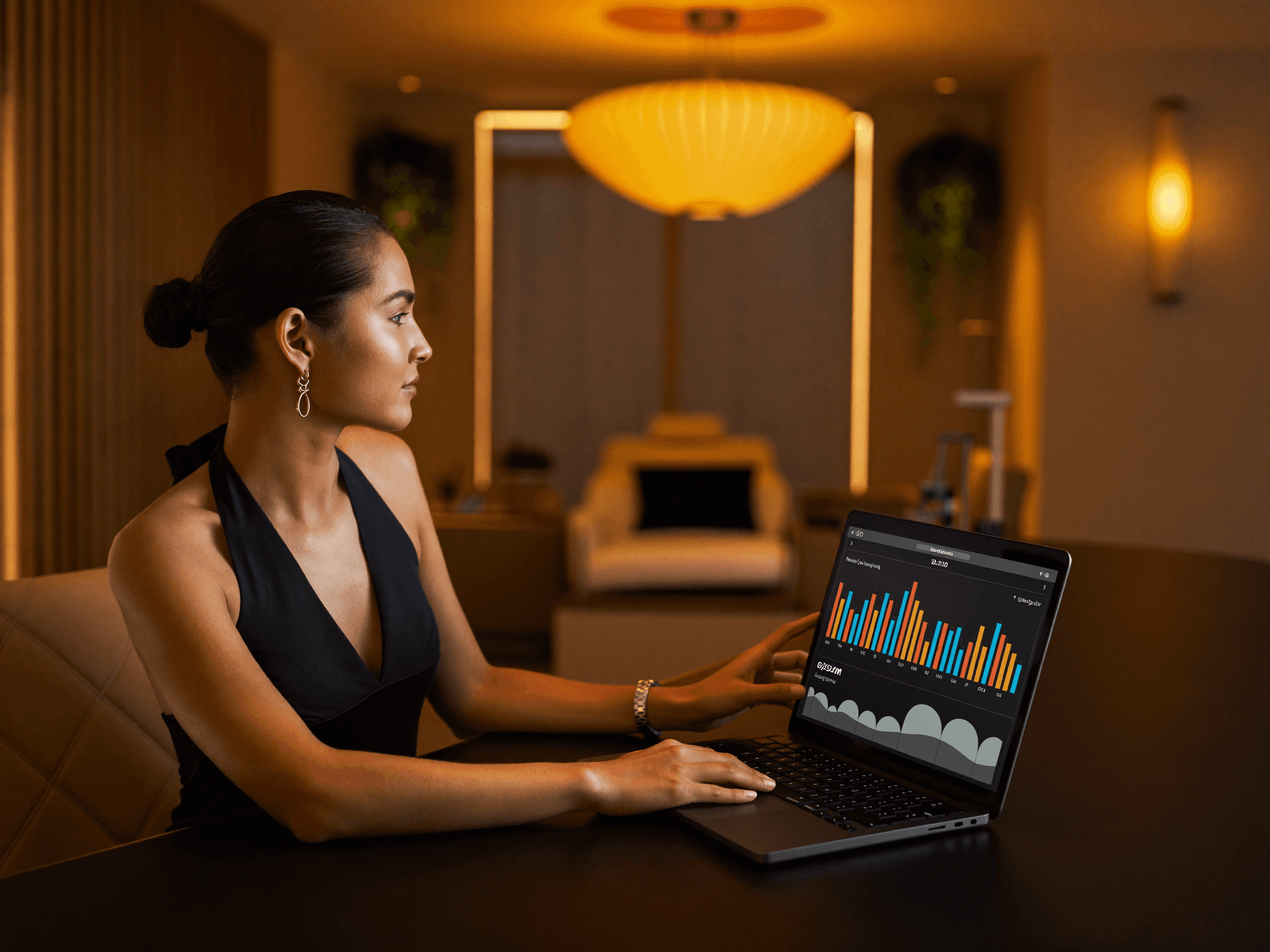 Business owner reviewing AI analytics
